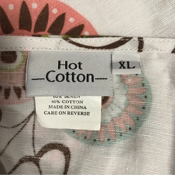 Hot Cotton White Floral Linen Top, XL - Picture 8 of 10